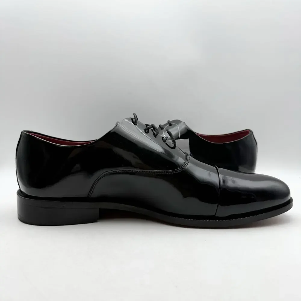 Carlos Santana Mens Tuxedo Cap-Toe Oxford Shoes US 11.5 Black Patent Leather NIB